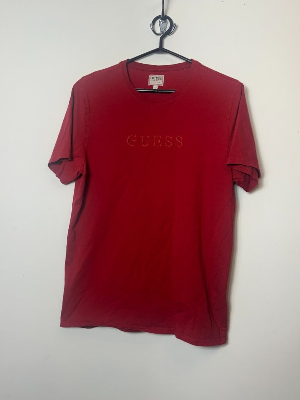 Guess Men's Pima Cotton Embroidered Logo T-Shirt Red Size L